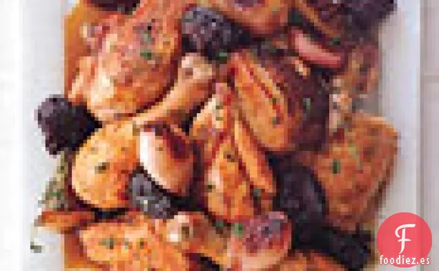 Pollo con Chalotes, Ciruelas pasas y Armagnac