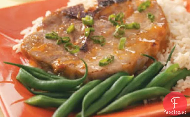 Chuletas de cerdo con mostaza y albaricoque