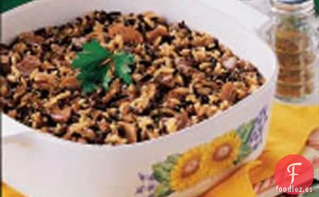 Arroz salvaje horneado con champiñones