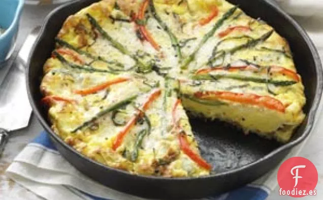 Tortilla de espárragos y pimientos rojos
