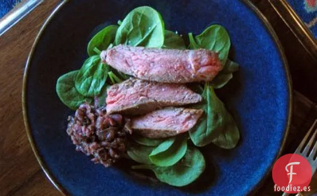 Ojo de Costilla Quemado En Sartén Con Chalotes Glaseados