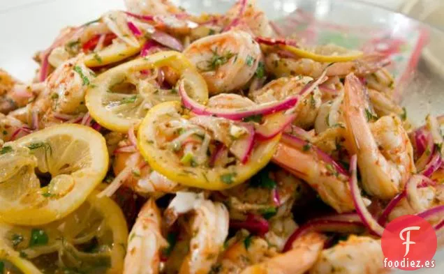 Camarones en escabeche con alioli de cebollino y limón