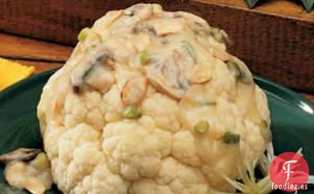 Coliflor con salsa de champiñones y almendras