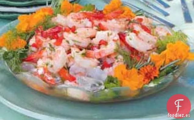 Aperitivo de camarones con hierbas