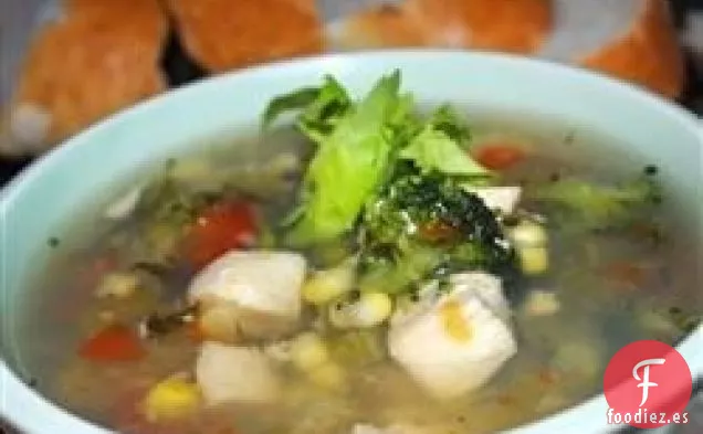 Sopa de verduras, pollo y hierbas de Meghan y Jenn