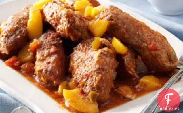 Cerdo con salsa picante de melocotón