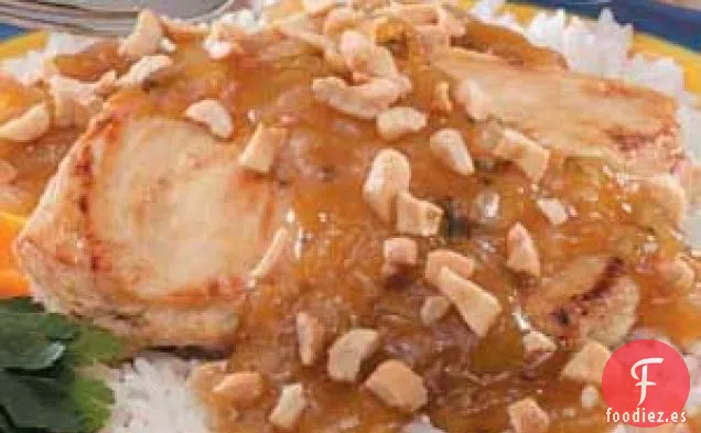 Pollo con anacardos, naranja y miel