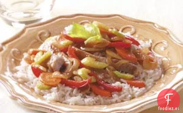 Salteado de cerdo con manzana