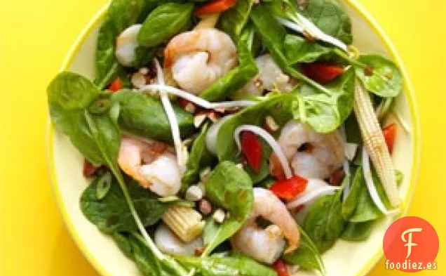 Ensalada tibia de camarones y espinacas al estilo Szechuan