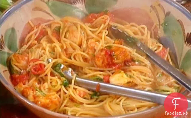 Espaguetis con Rape y Pimientos picantes