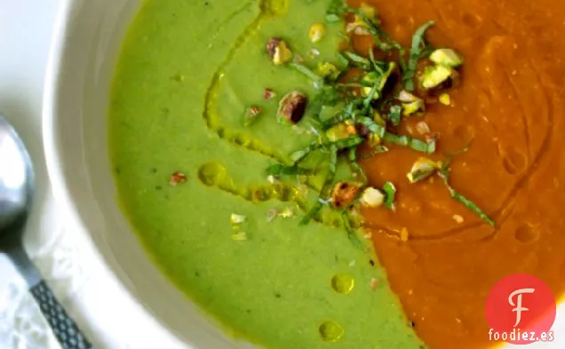 Sopa De zanahoria, jengibre, miso Y Sopa De Guisantes Acuñada