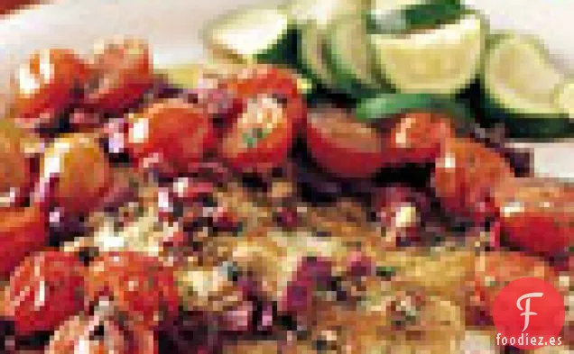 Pescado Salteado Picante con Aceitunas y Tomates Cherry