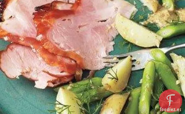 Jamón glaseado De Albaricoque Con Patatas Y Espárragos Receta