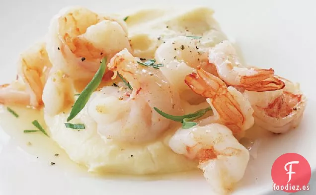 Puré de Chirivía con Camarones Salteados y Estragón