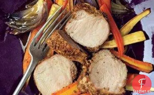 Cerdo Con costra De Hinojo Y Tubérculos Asados