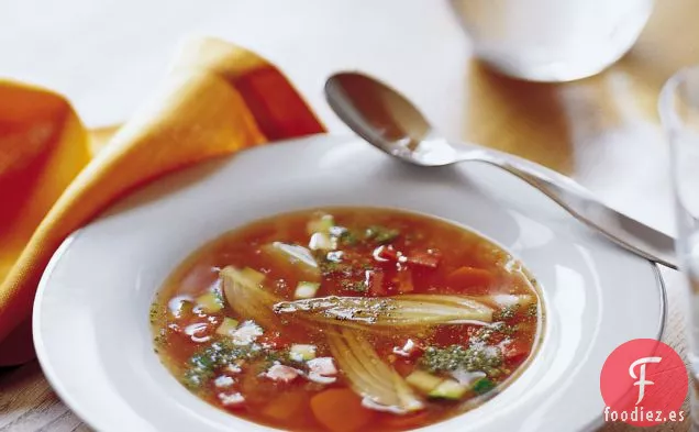 Sopa de Verduras Ligera con Pistacho Pistou