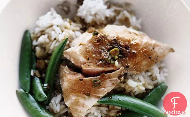 Salmón de una olla con Guisantes y Arroz
