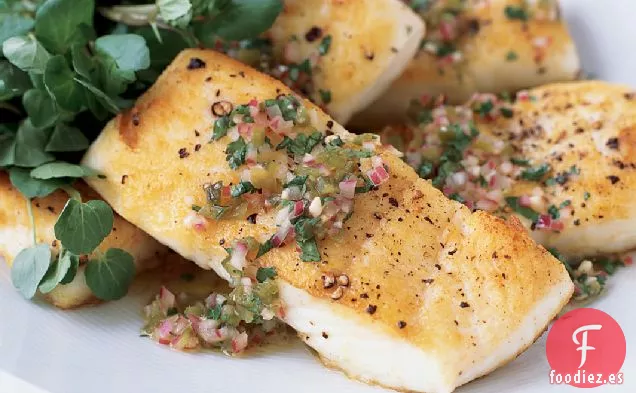 Fletán asado con Hinojo y Crutones