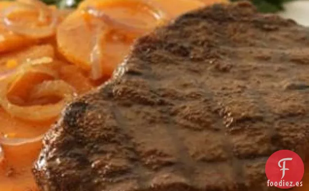 Bistec a la parrilla con frotación Marroquí y Batatas