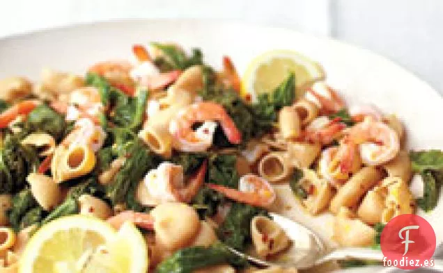 Hojas De Mostaza, Camarones Y Pasta De Anchoas