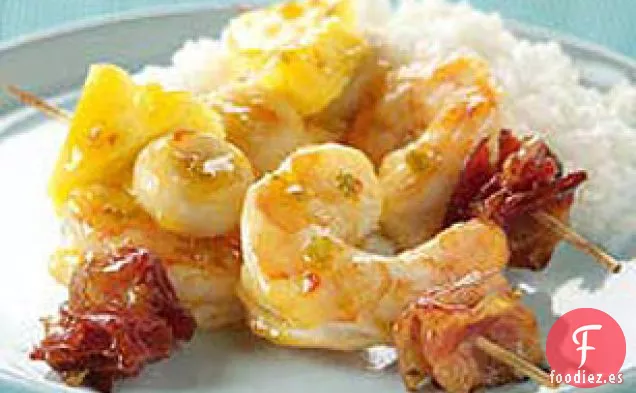 Brochetas de Camarones y Tocino Agridulces