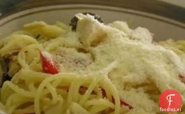 Pasta de Pelo de Ángel con Pimientos y Pollo