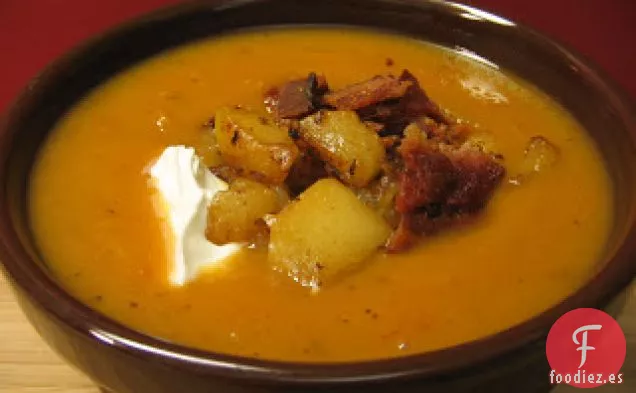 Sopa De Ñame De Granate Y Calabaza De Bellota Asada