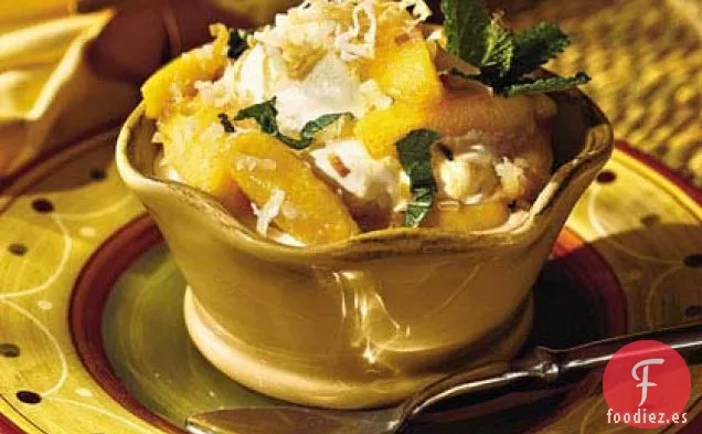 Nectarinas De Menta Con Helado De Piña Y Coco