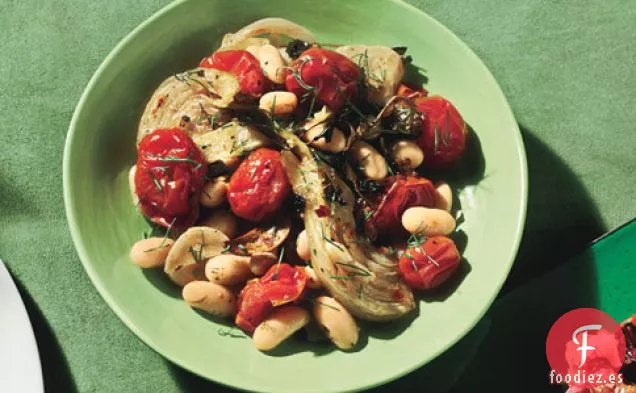 Tomates asados Con aceite De oliva E Hinojo Con Frijoles Blancos