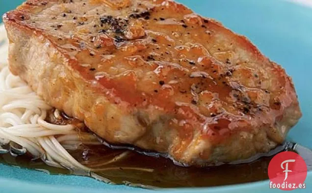 Chuletas de Cerdo de Albaricoque y Hoisin con Somen