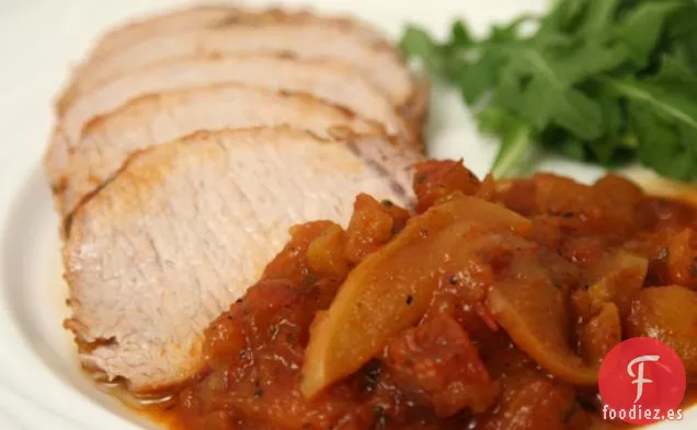 Lomo De Cerdo Estofado Con Salsa Con Manzanas Y Albaricoques