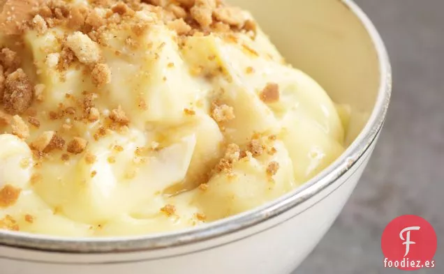 Pudín de Plátano con Crumble de Oblea de Vainilla