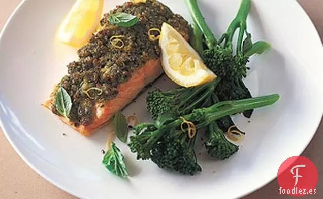 Salmón Con Corteza De Pesto De Limón