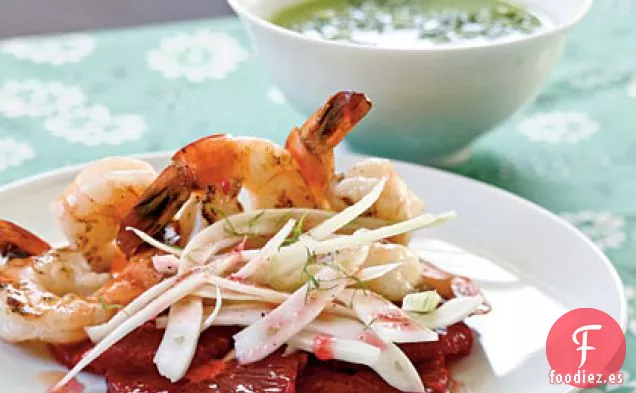 Ensalada de Camarones con Naranjas Sanguinas e Hinojo Astillado