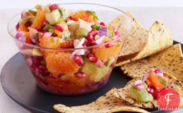Salsa De Naranja Sanguina Y Aguacate Con Semillas De Granada