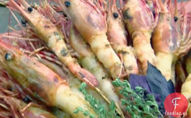 Gambas de Santa Bárbara a la Parrilla con Glaseado de Naranja Sanguina