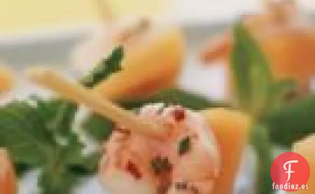 Brochetas De Camarones, Melón Y Hierbas Frescas