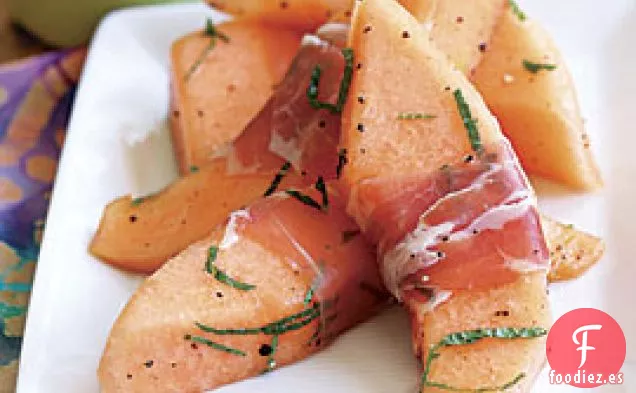Melón envuelto en jamón Con Menta y Vinagre Balsámico Blanco