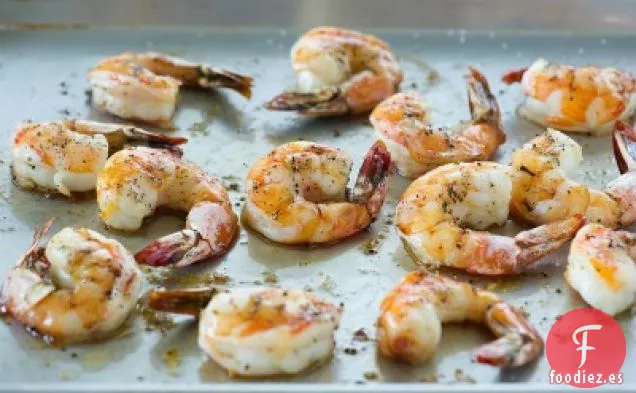 Camarones Asados con Frijoles Blancos