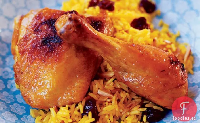 Pollo Asado Persa con Arroz Seco de Cereza y Azafrán