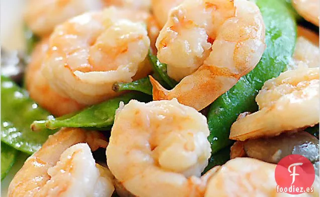 Camarones con Guisantes de Nieve