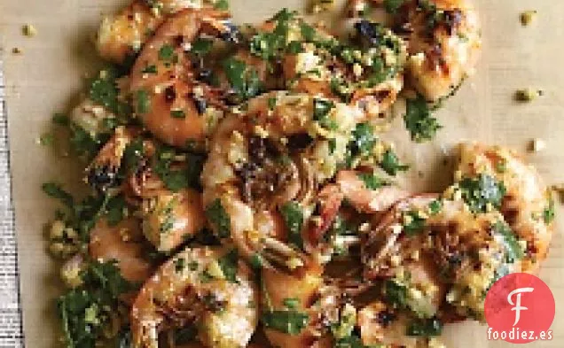 Camarones A La Parrilla Con Cilantro, Lima Y Cacahuetes