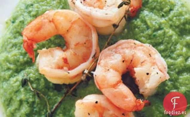 Camarones Escalfados con Aceite de Oliva y Pistou de Invierno