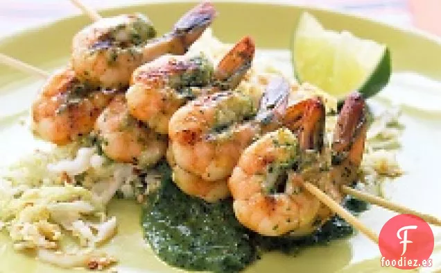 Camarones A La Parrilla Con Cilantro Y Col De Sésamo