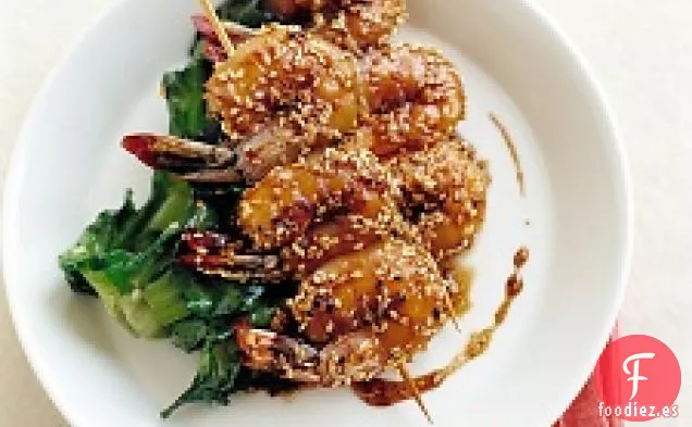 Camarones de Sésamo en Brochetas