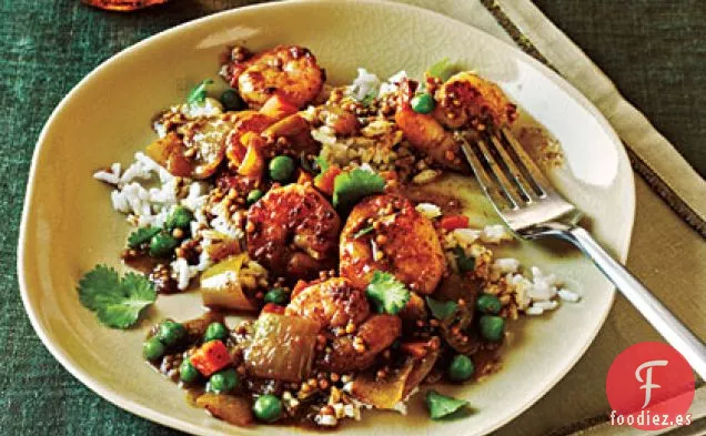 Curry de Camarones Bombay con Arroz de Coco