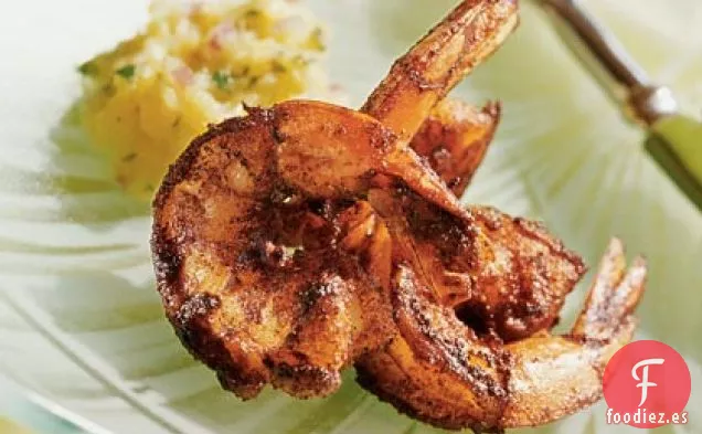 Camarones con especias caribeñas con Salsa de Piña