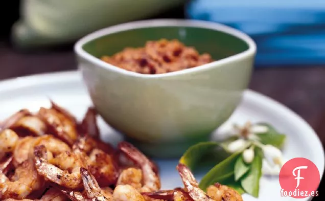 Camarones a la Parrilla con Salsa Romesco de Plumín de Cacao