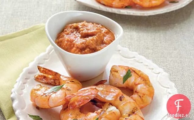 Camarones a la Parrilla con Salsa Romesco