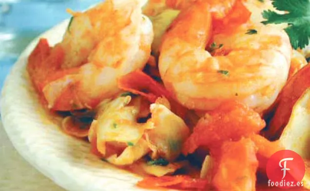 Deliciosos Camarones con Alcachofas